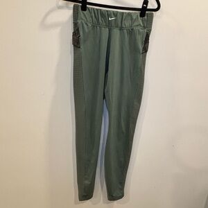 Nike Olive Green Leggings with Mesh Panels